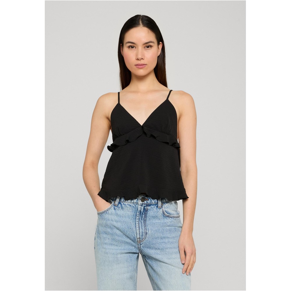 Urban Classics - Ruffled Structured Cami Mouwloze top - Zwart